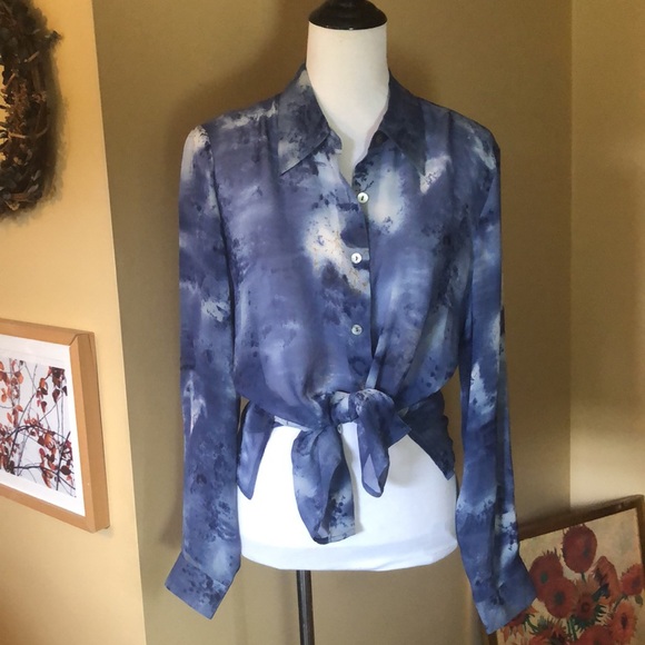 TESS size XL Cloudscape Button 100% Silk Button-front Ethereal Heavenly $109 NEW - Picture 3 of 12